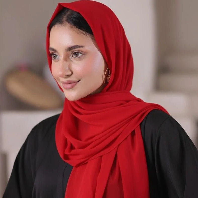 Crimson Red Georgette Hijab