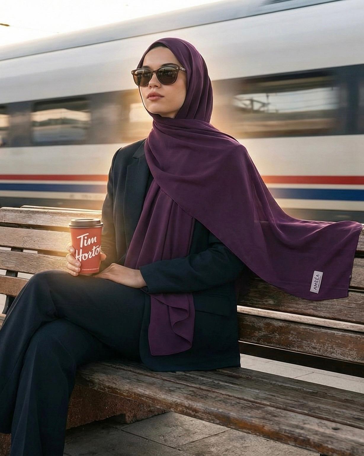 Deep Purple Georgette Hijab - Lightweight, Elegant Islamic Headscarf